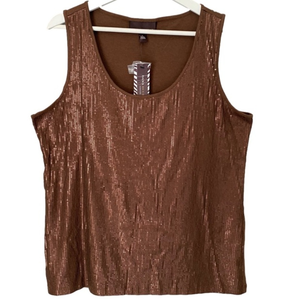 DANA BUCHMAN Tank Top Scoop Neck Brown Sequin Women Size L  NWT